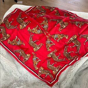 Red Leopard Print Silk Scarf